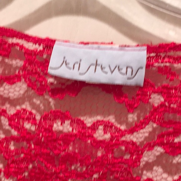 LACE RED TOP W/V NECK W/SPARKLE AROUND NECK NICE!! - Picture 3 of 3